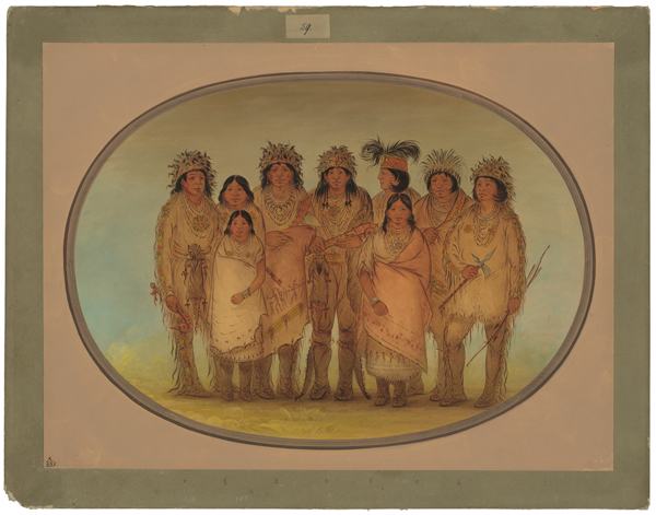 Nine Ojibbeway Indians in London, painting by George Catlin