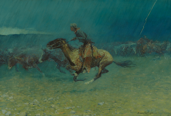 <em>The Stampede</em> | Frederic Remington | 1908 | Oil on canvas | 0126.2329 | Gilcrease Museum, Tulsa, Oklahoma | Gift of the Thomas Gilcrease Foundation, 1955