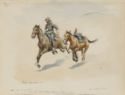 Frederic Remington | The Riderless Horse | 1886 | Pencil, pen & ink, watercolor on paper