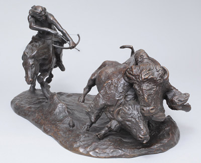 Buffalo Hunt, bronze sculpture by Charles M. Russell